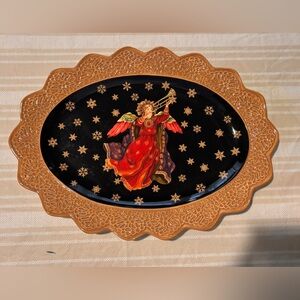Antique Oval Plate with Angel Design by Raymond Waites